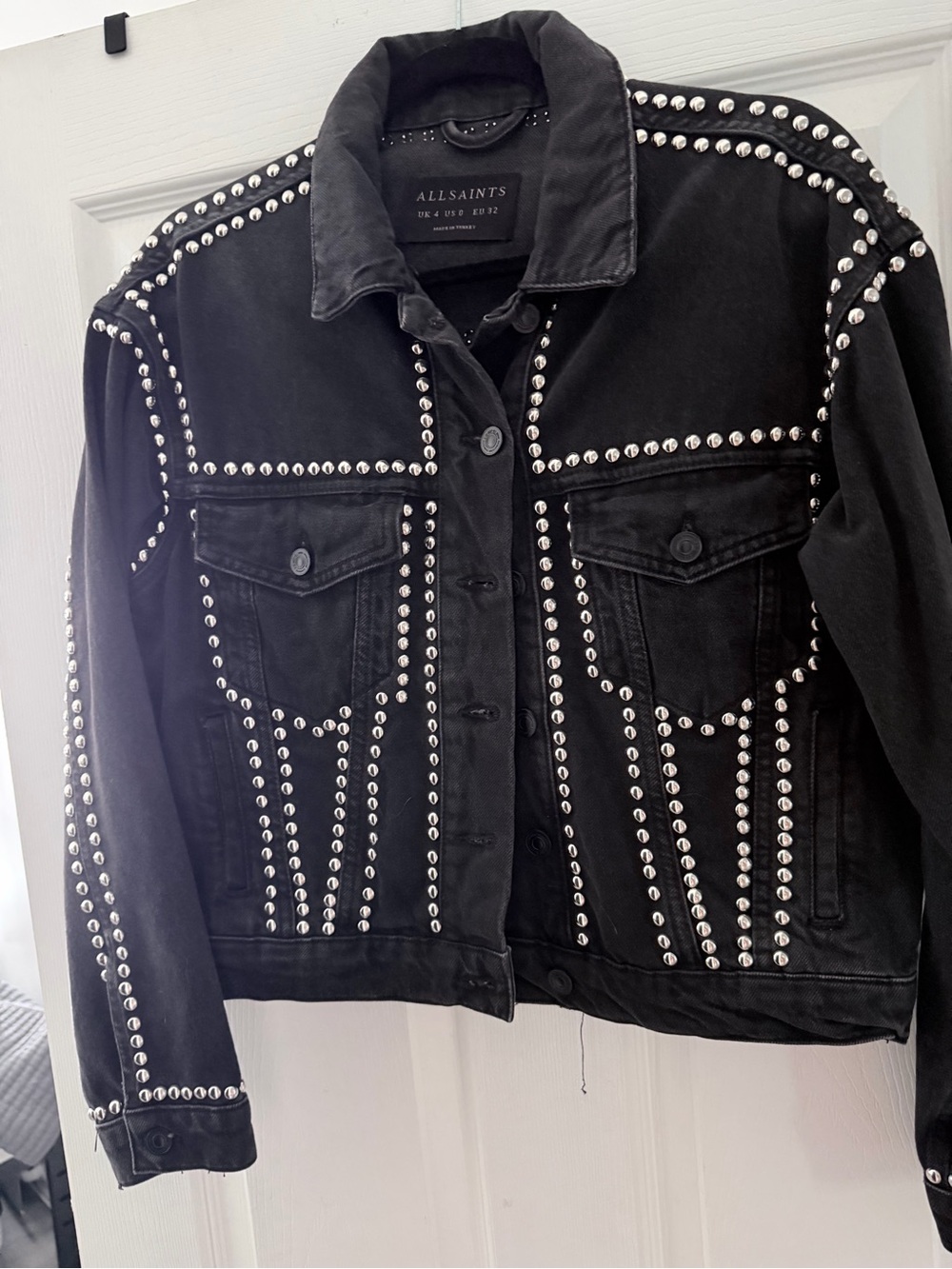 All Saints Black Denim Jacket with Silver Studs